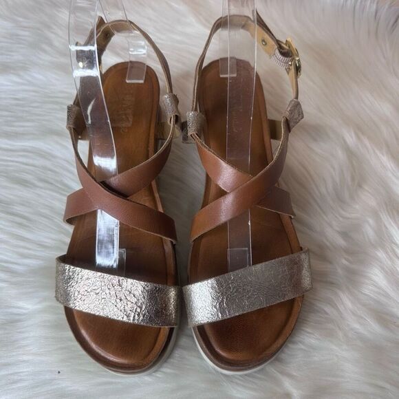 Diba True Metallic & Brown Leather Strappy Sandals Size 9.5 - Picture 8 of 13